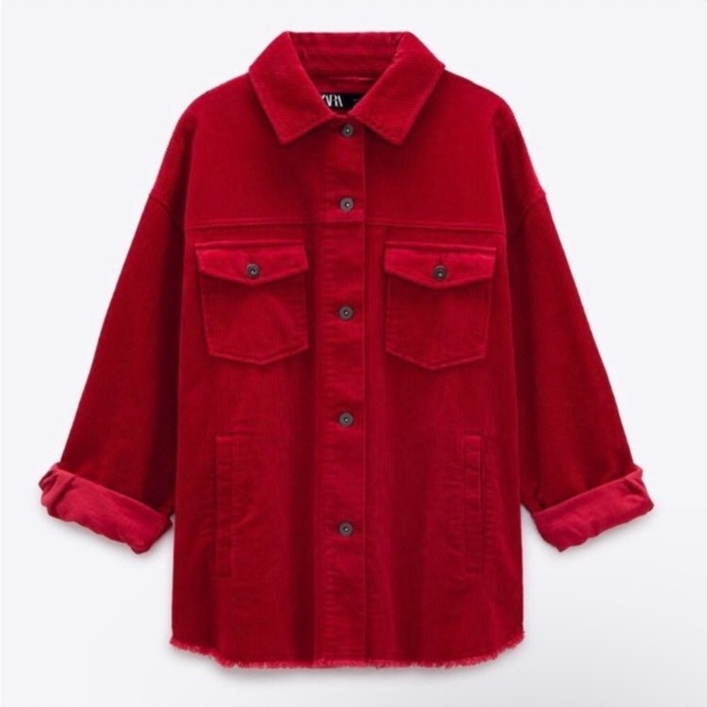 ZARA corduroy overshirt in red color
